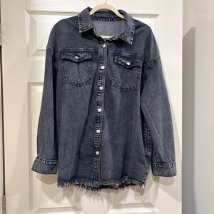 Casual Black Denim Jean Shirt heavy weight with pockets XL